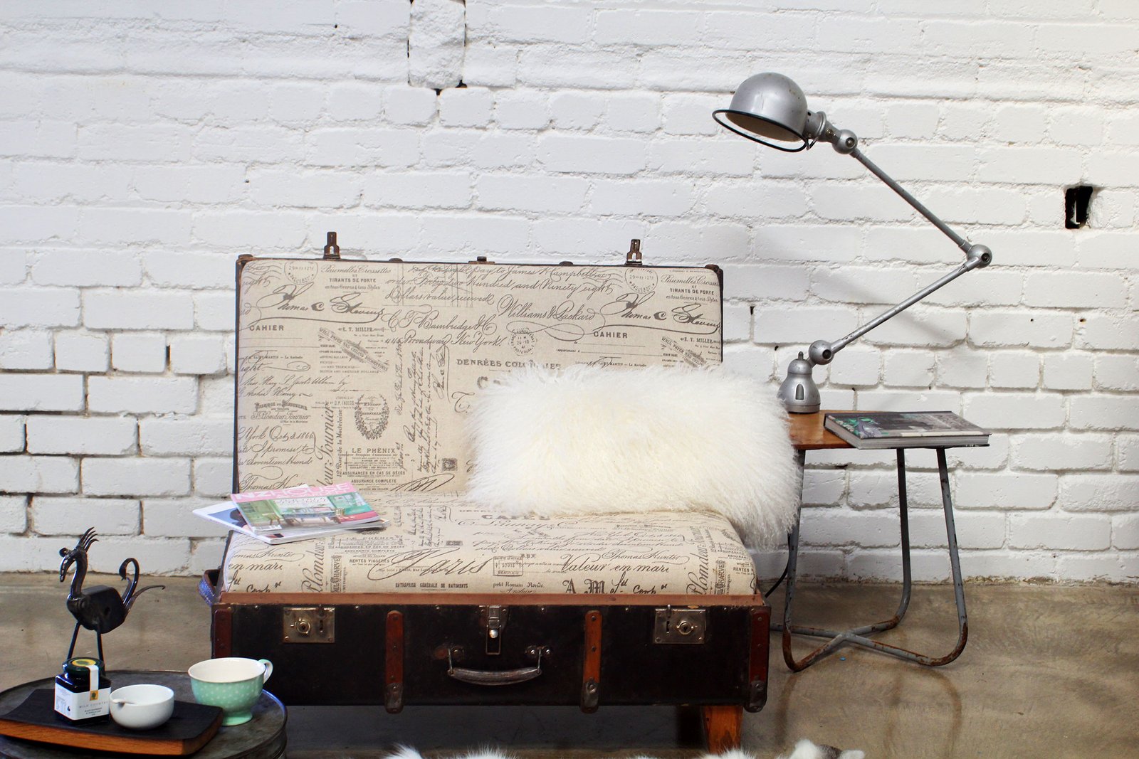 Rivet vintage industrial pillow suitcase chair