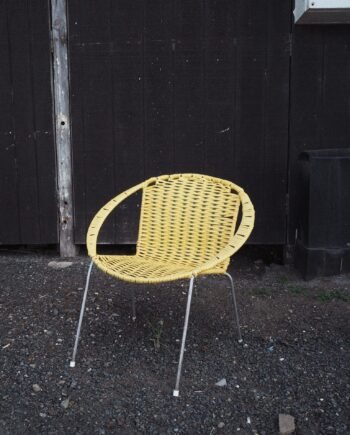 Vintage Woven Plastic Arm Chair - yellow