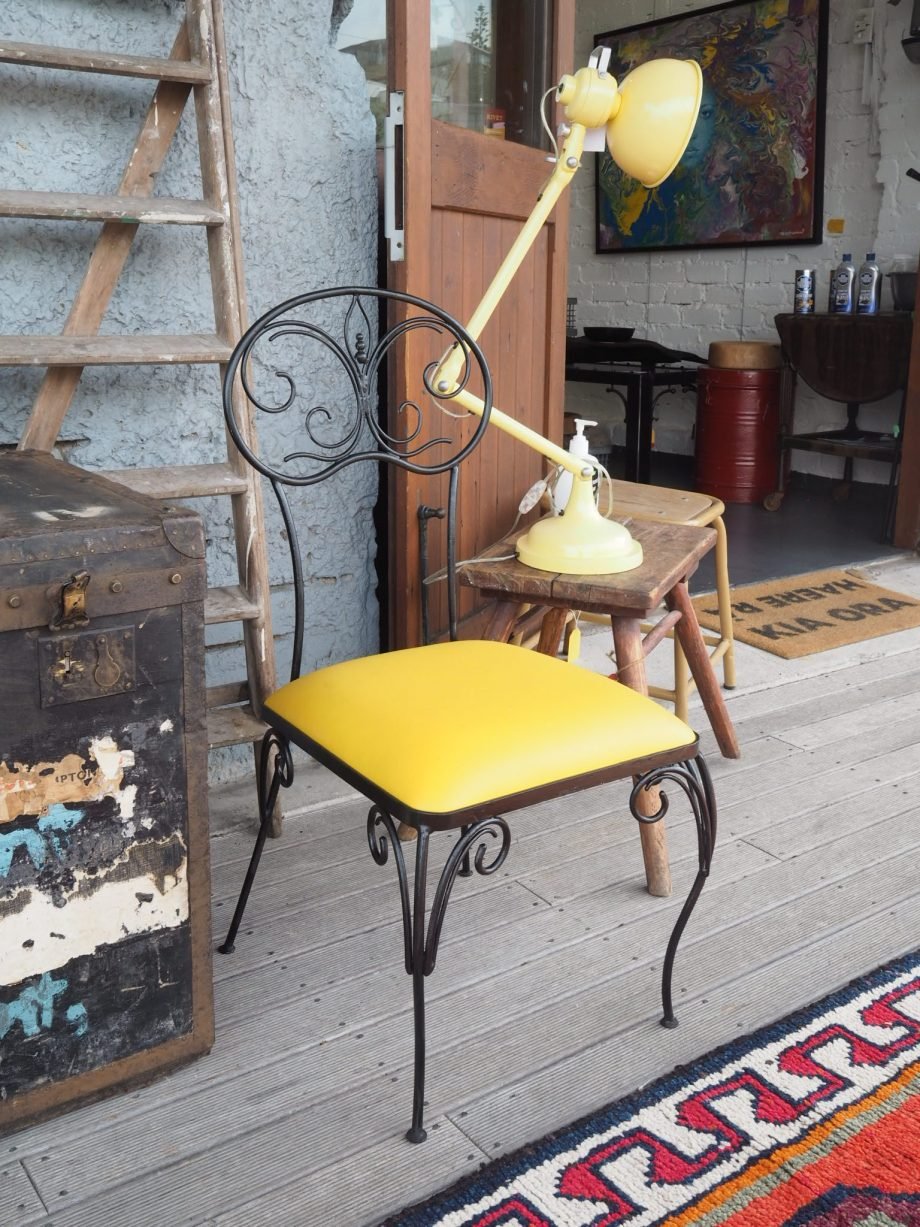 Vintage Black Metal Chair with Yellow top