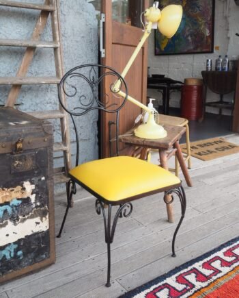 Vintage Black Metal Chair with Yellow top